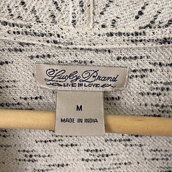 Lucky Brand Sweater Cardigan Size Medium White Black Open Front Cascade - Picture 4 of 4